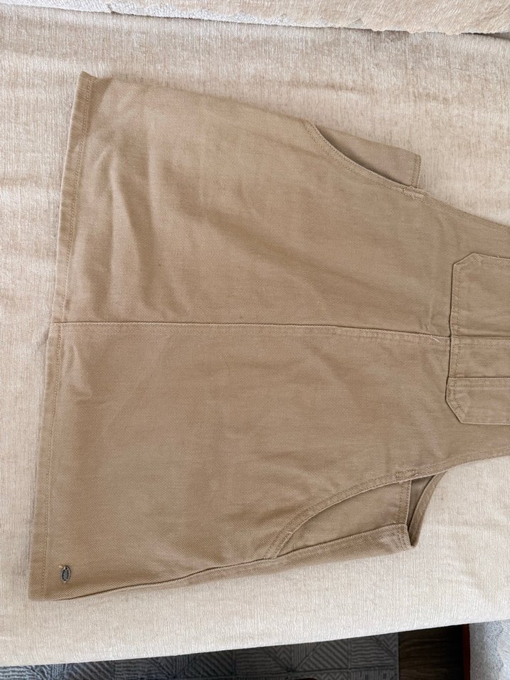 Bej Keten Midi Kadın Salopet - Görsel 3