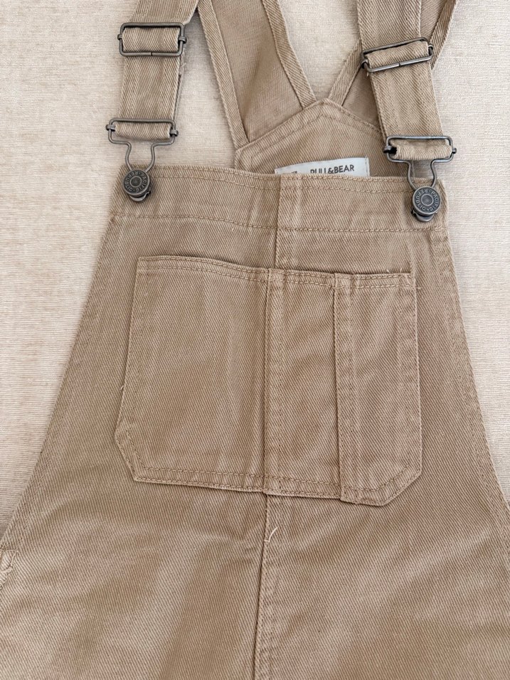 Bej Keten Midi Kadın Salopet - Görsel 2