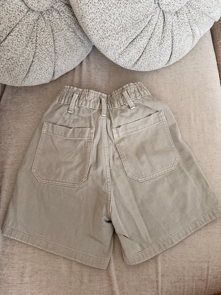 Yüksek Bel Bej Mini Şort - Görsel 5