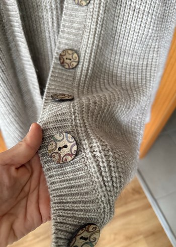 Düğmeli Gri Kadın Triko Hırka - Görsel 4