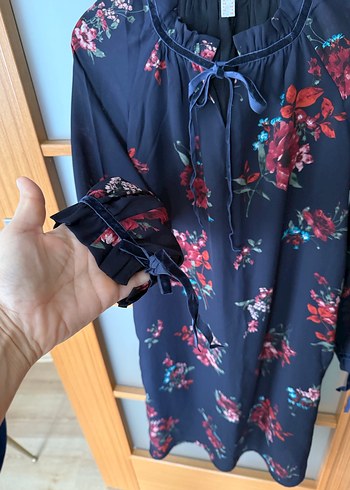 Çiçek Desenli Uzun Kol esprit elbise - Görsel 4