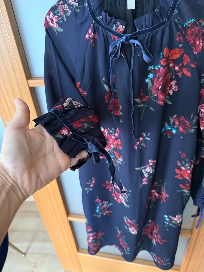 Çiçek Desenli Uzun Kol esprit elbise - Görsel 4