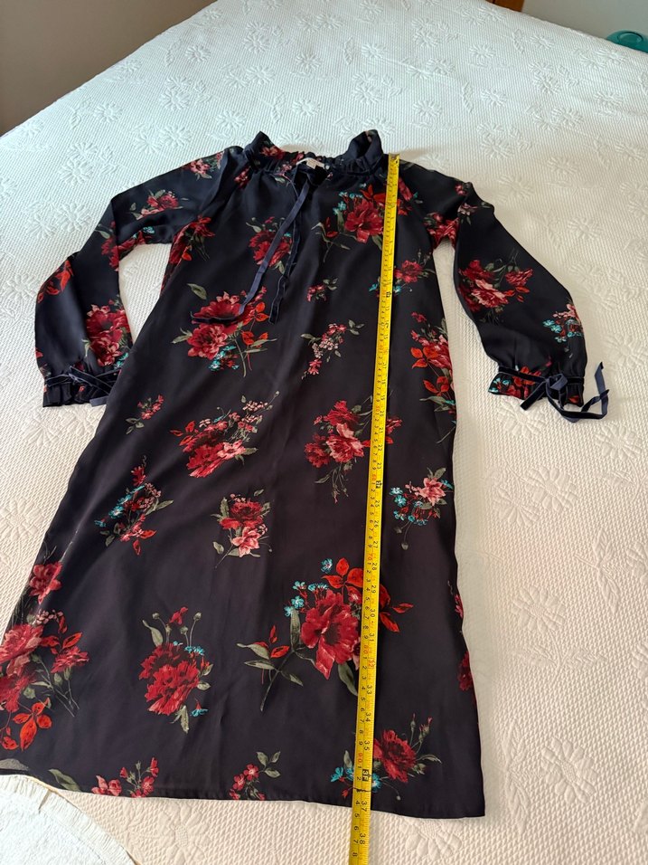 Çiçek Desenli Uzun Kol esprit elbise - Görsel 3