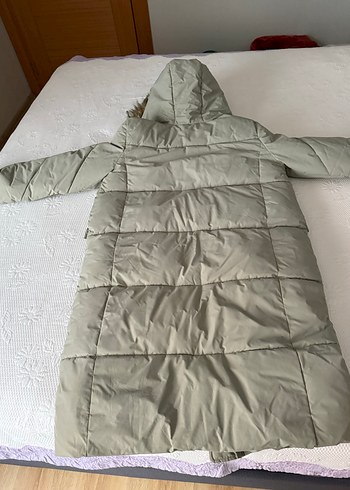 Gri Midi Kadın Kışlık Mont Kürklü Kapüşonlu - Görsel 5