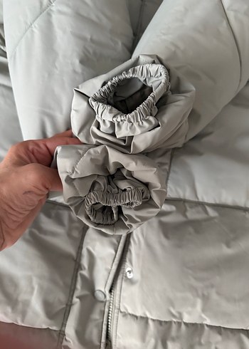 Gri Midi Kadın Kışlık Mont Kürklü Kapüşonlu - Görsel 7