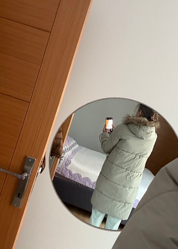 Gri Midi Kadın Kışlık Mont Kürklü Kapüşonlu - Görsel 2