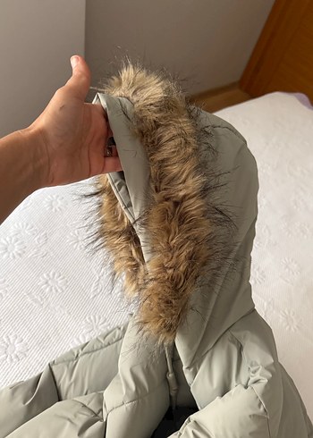 Gri Midi Kadın Kışlık Mont Kürklü Kapüşonlu - Görsel 6