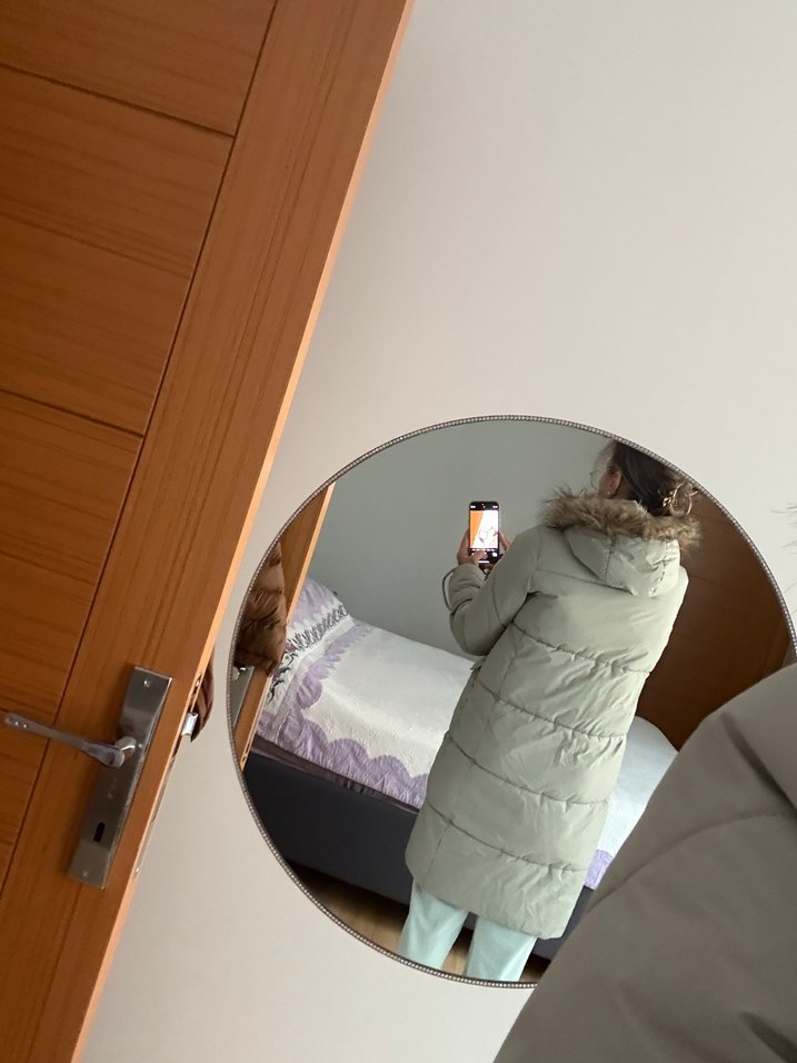 Gri Midi Kadın Kışlık Mont Kürklü Kapüşonlu - Görsel 2