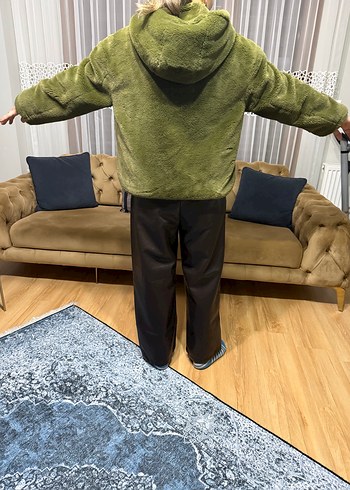 zara Kadın Haki Kapüşonlu Peluş ceket - Görsel 2