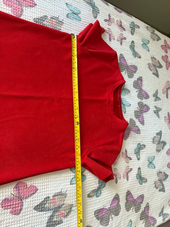 Kırmızı V Yakalı Kısa Kollu Midi Elbise - Görsel 2