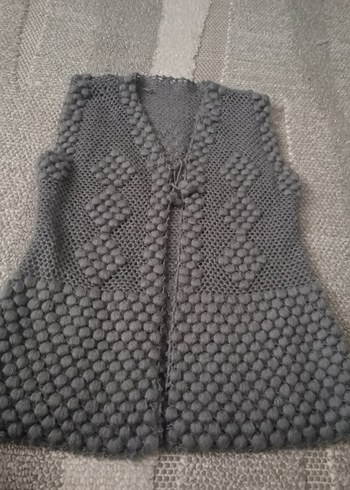 Gri Örgü Kadın Yelek V Yakalı - Görsel 2