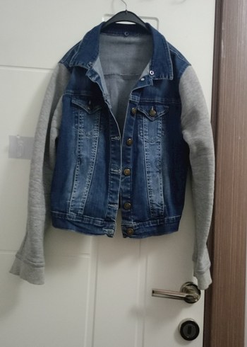 Gri Kolları Sweatshirt Detaylı Denim Ceket - Görsel 2