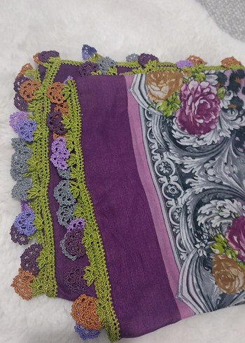 Dantel Detaylı Mor Bohem Kadın Fular - Görsel 2