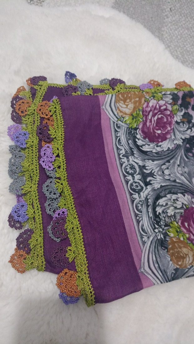 Dantel Detaylı Mor Bohem Kadın Fular - Görsel 2