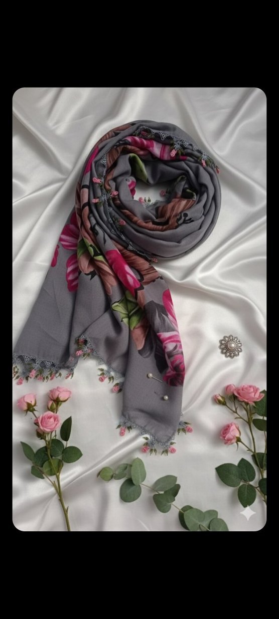 Püsküllü Gri Bohem Kadın yazma - Görsel 3