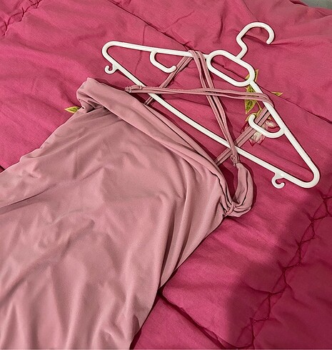 l Beden pembe Renk Pembe Degaje Yaka Elbise