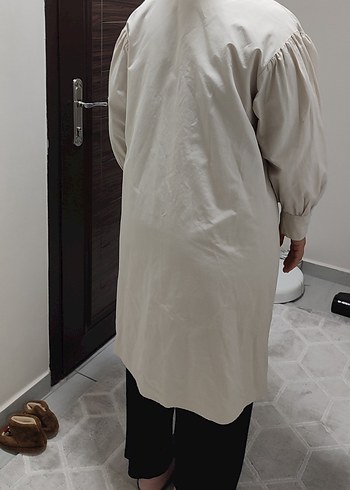 Kadın Bej Uzun Keten Trençkot - Görsel 6