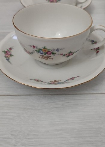 Antika Pastel Beyaz Çiçekli Porselen Fincan ve Tabak - Görsel 7