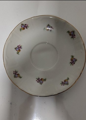 Antika Pastel Beyaz Çiçekli Porselen Fincan ve Tabak - Görsel 8