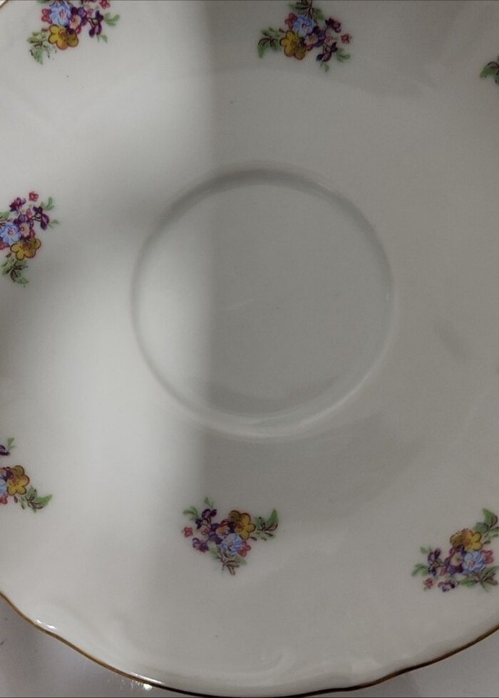 Antika Pastel Beyaz Çiçekli Porselen Fincan ve Tabak - Görsel 5