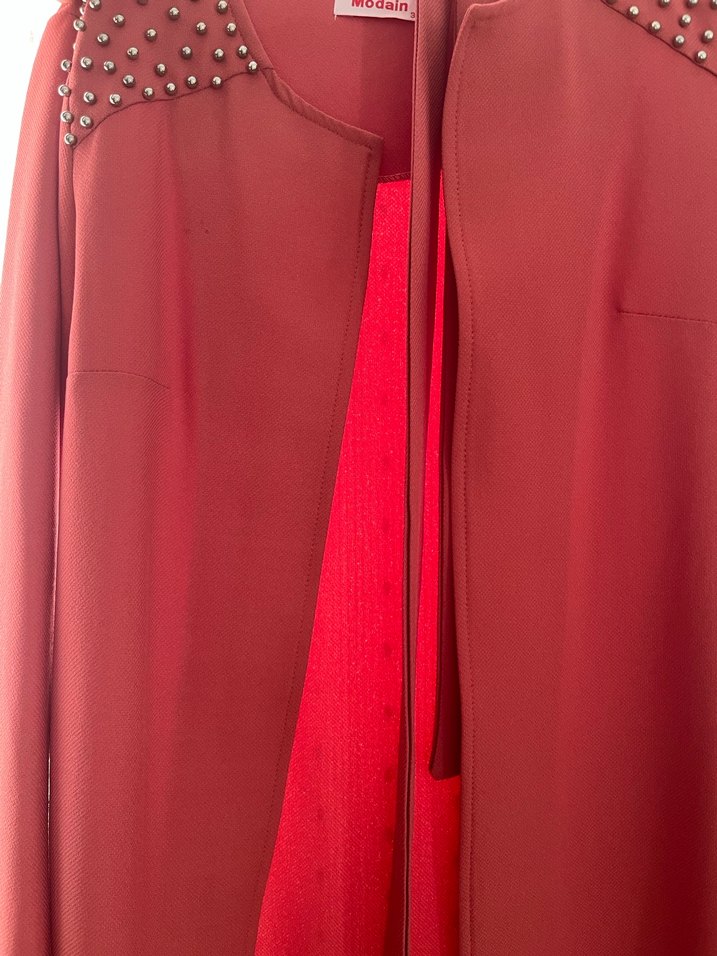 Uzun Kollu Kırmızı Kadın Ceket - Görsel 2