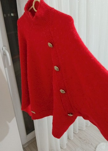 Düğmeli Kırmızı Yüksek Yakalı Kadın Kazak - Görsel 2