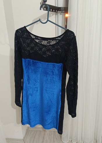 Dantel Detaylı Mavi Gotik Kadın Elbise - Görsel 2