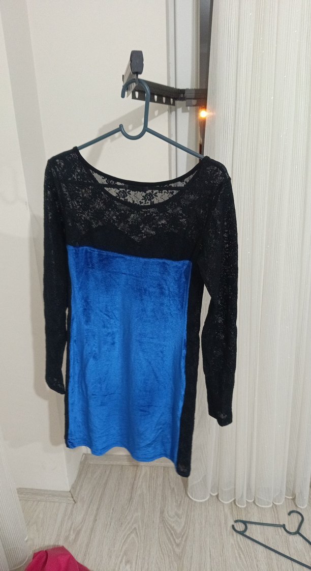 Dantel Detaylı Mavi Gotik Kadın Elbise - Görsel 2