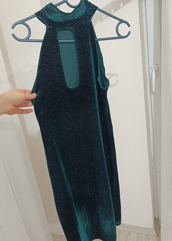 Uzun, Yüksek Yakalı, Drapeli Kadın Gece Elbisesi - Görsel 3