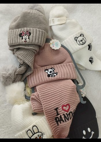 5-8 Yaş, 22 cm Beden pembe Renk 5-9 yaş Atkı Bere Takımı