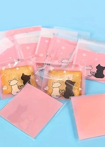  25li paket Pembe Kedi Desenli Küçük Poşetler