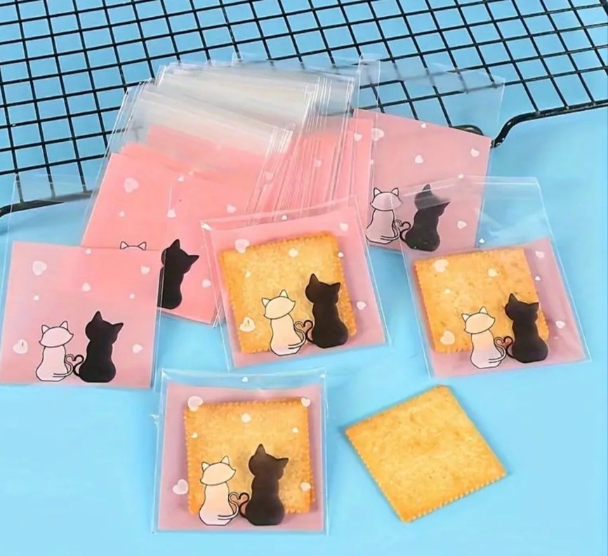 25li paket Pembe Kedi Desenli Küçük Poşetler - Görsel 3