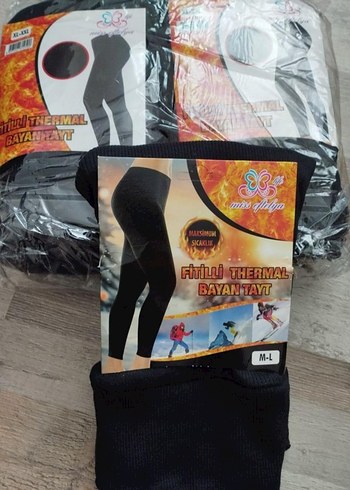 Siyah Fitilli Termal Kadın Tayt M-L ve XL-XXL