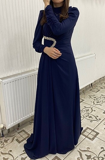 Taşlı Lacivert Tesettür Abiye