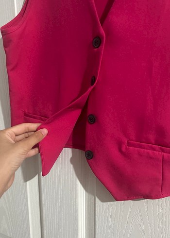 Koton Düğmeli Koyu Pembe Kolsuz Kadın Yelek