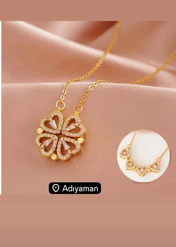 Altın Renkli Zincirli Yonca Kolye - Görsel 4