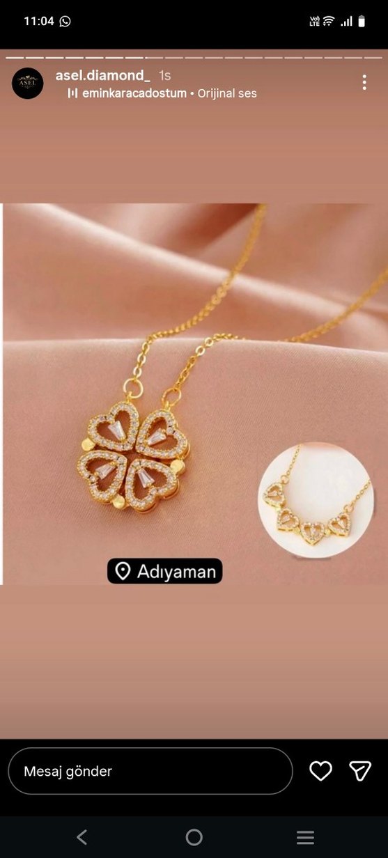 Altın Renkli Zincirli Yonca Kolye - Görsel 4