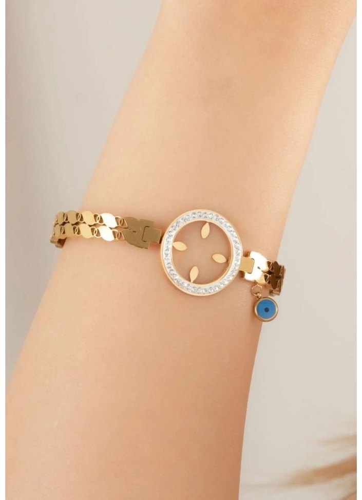 Altın Renkli Zincirli Yonca Kolye - Görsel 3