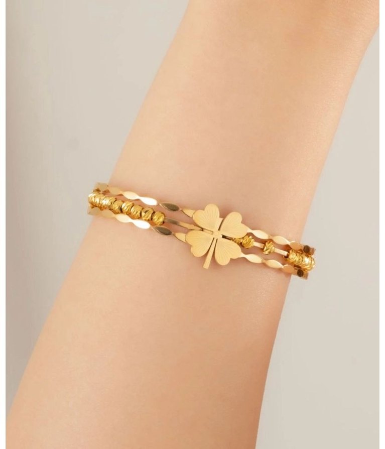 Altın Renkli Zincirli Yonca Kolye - Görsel 2