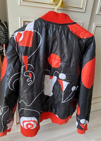 Genç Kızlar İçin Kırmızı Siyah Fermuarlı Kış Montu - Görsel 3