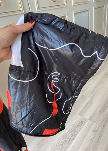 Genç Kızlar İçin Kırmızı Siyah Fermuarlı Kış Montu - Görsel 2