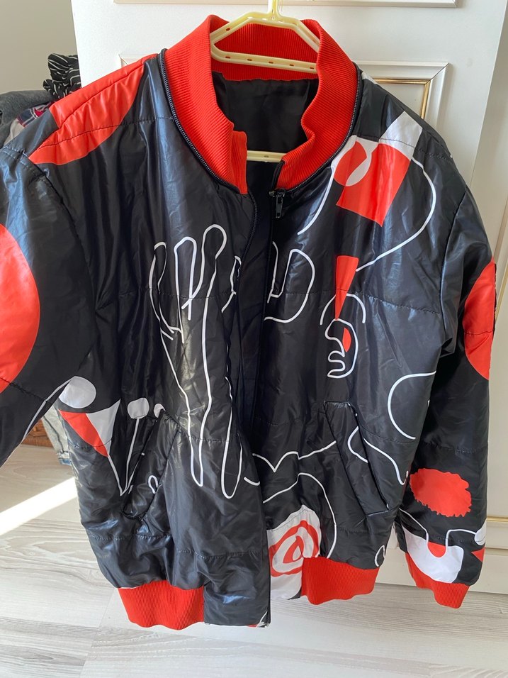 Genç Kızlar İçin Kırmızı Siyah Fermuarlı Kış Montu - Görsel 5