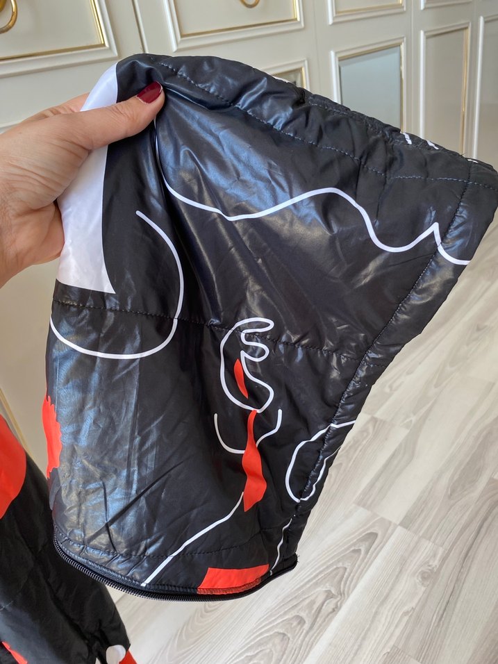 Genç Kızlar İçin Kırmızı Siyah Fermuarlı Kış Montu - Görsel 2