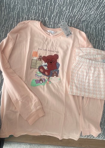 Pudra rengi uzun kollu 12 yaş pijama takımı - Görsel 4