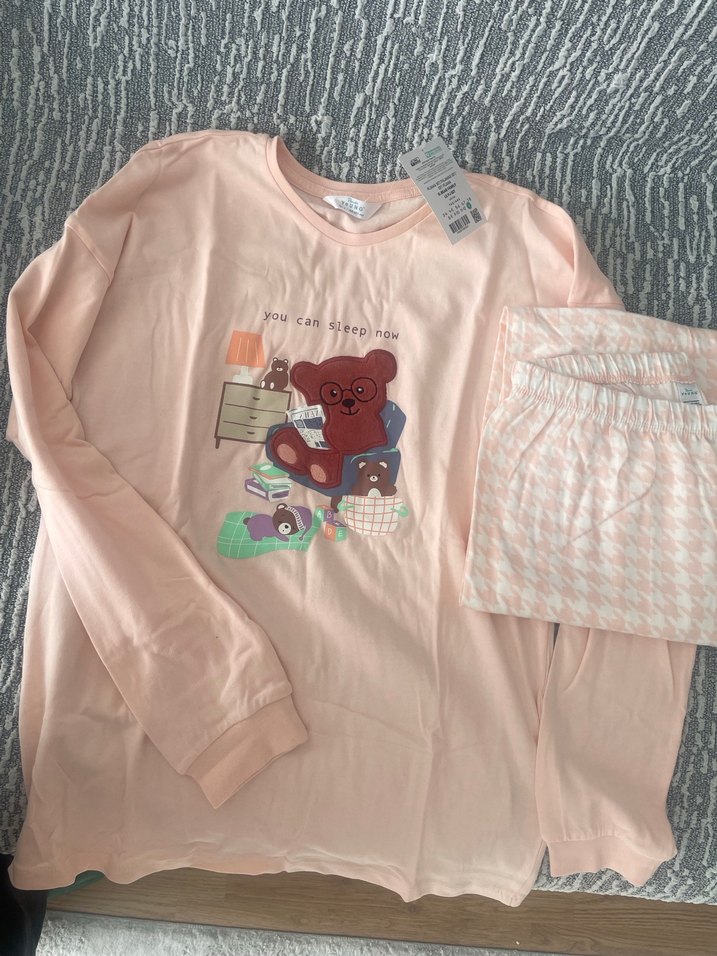 Pudra rengi uzun kollu 12 yaş pijama takımı - Görsel 4