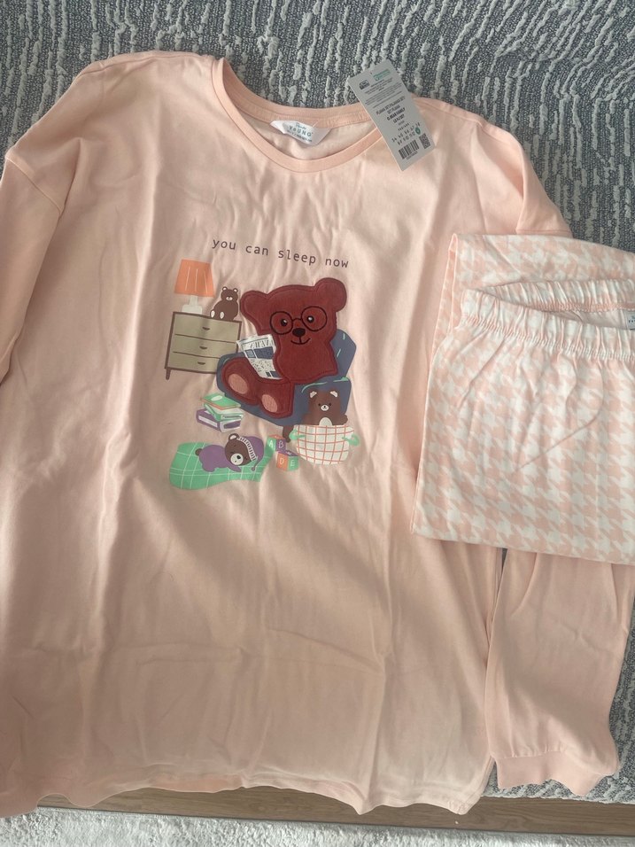 Pudra rengi uzun kollu 12 yaş pijama takımı - Görsel 5