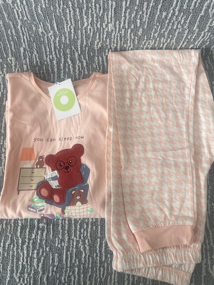 Pudra rengi uzun kollu 12 yaş pijama takımı - Görsel 3