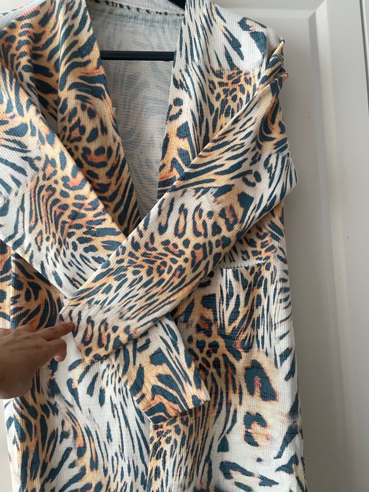 Uzun Kollu Zebra Desenli Kadın Kimono - Görsel 4