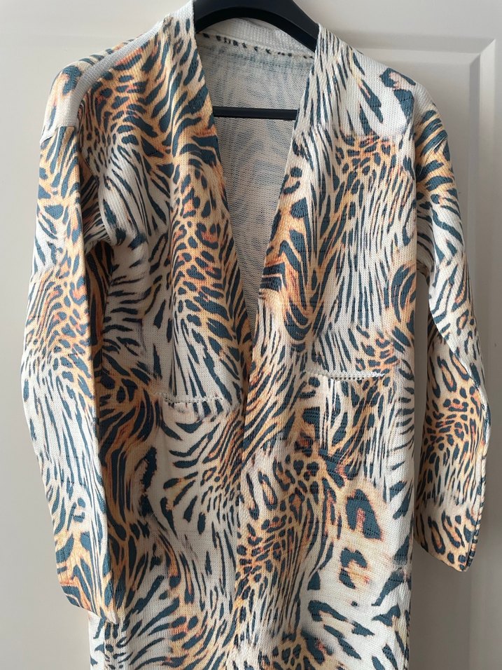 Uzun Kollu Zebra Desenli Kadın Kimono - Görsel 3
