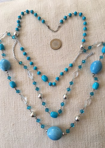 Uzun Turkuaz Boncuklu Bohem Kolye - Görsel 5